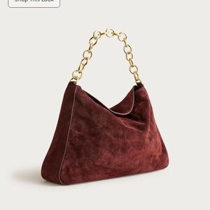 J. Crew Burgundy Suede Hobo Bag with Gold Chain
